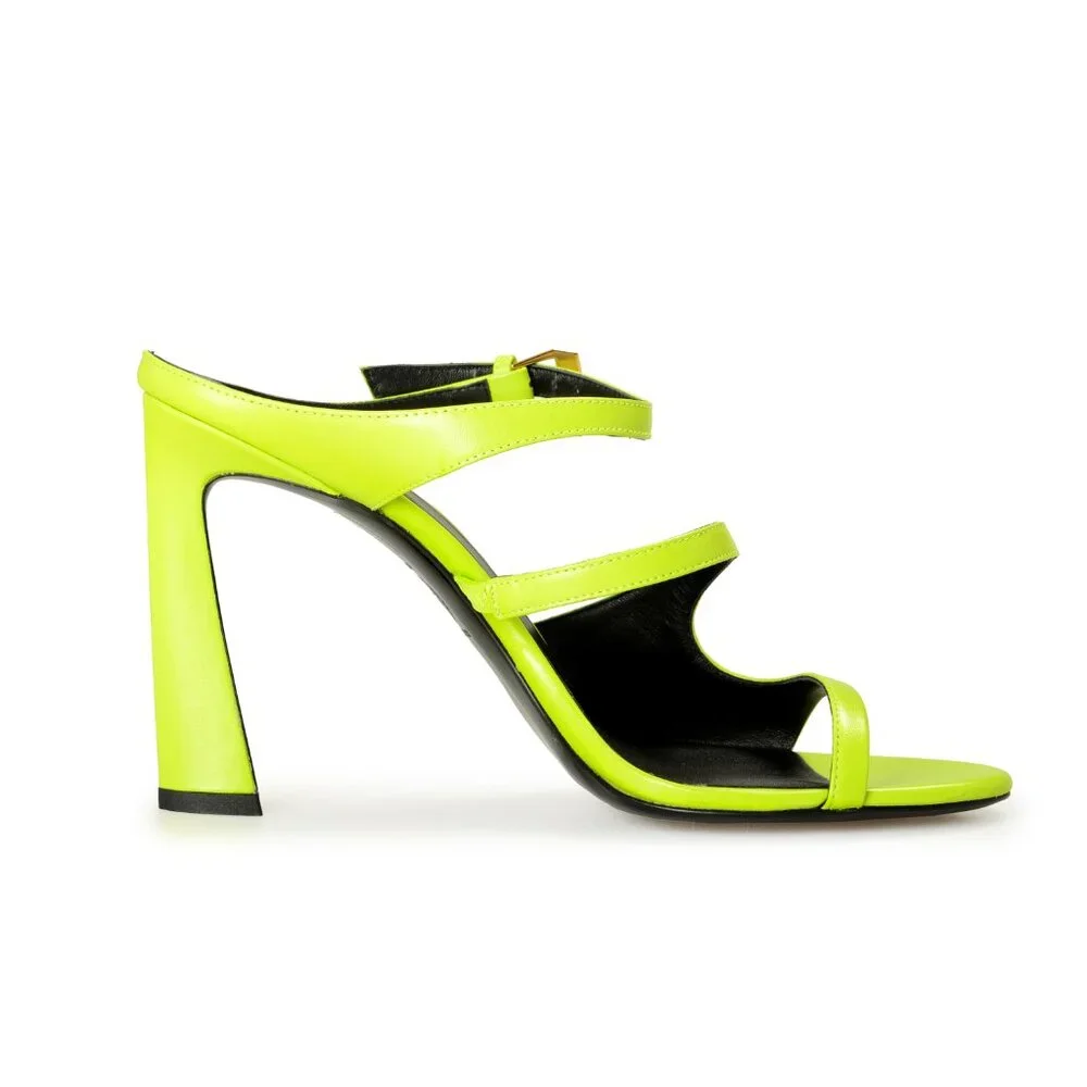 Versace Women's Acid Lime Medusa 100% Leather Sandals Mules Shoes US 11 IT 41 - Picture 4 of 8